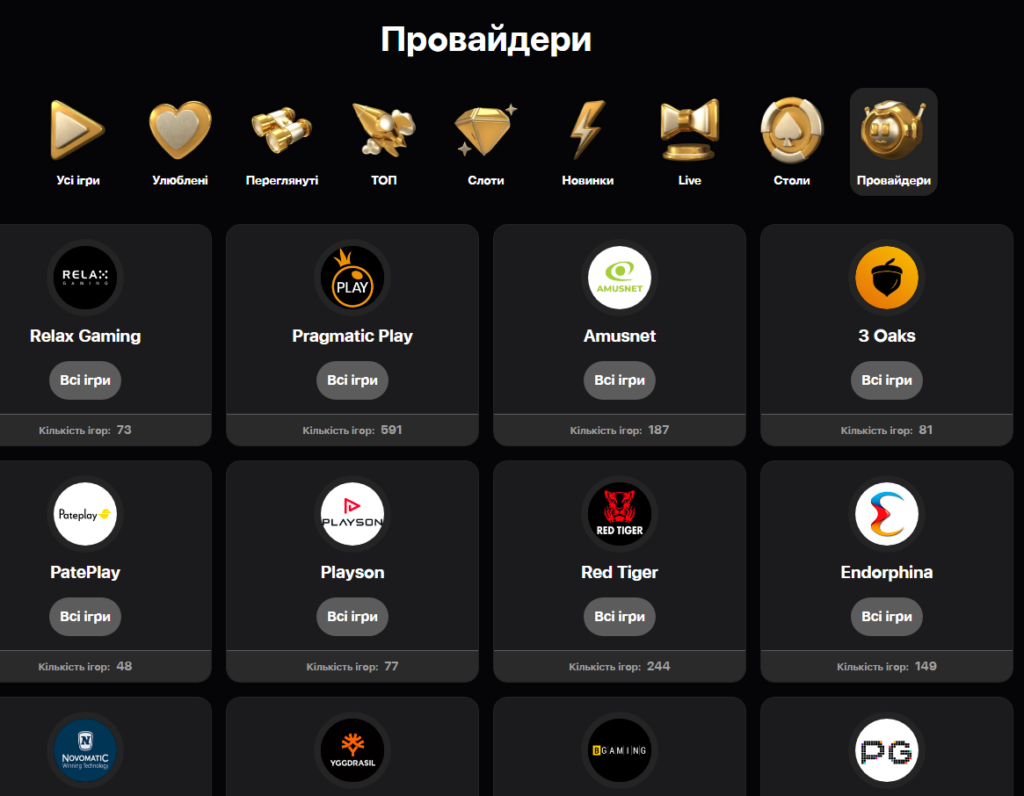 Провайдери Slots City